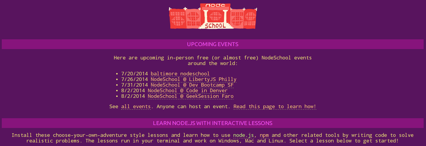 Nodeschool Main Page